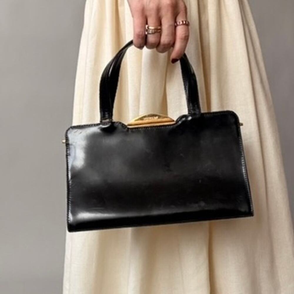 Vintage Valentino 80s Black Patent Leather Bag w/ Gold Clasp